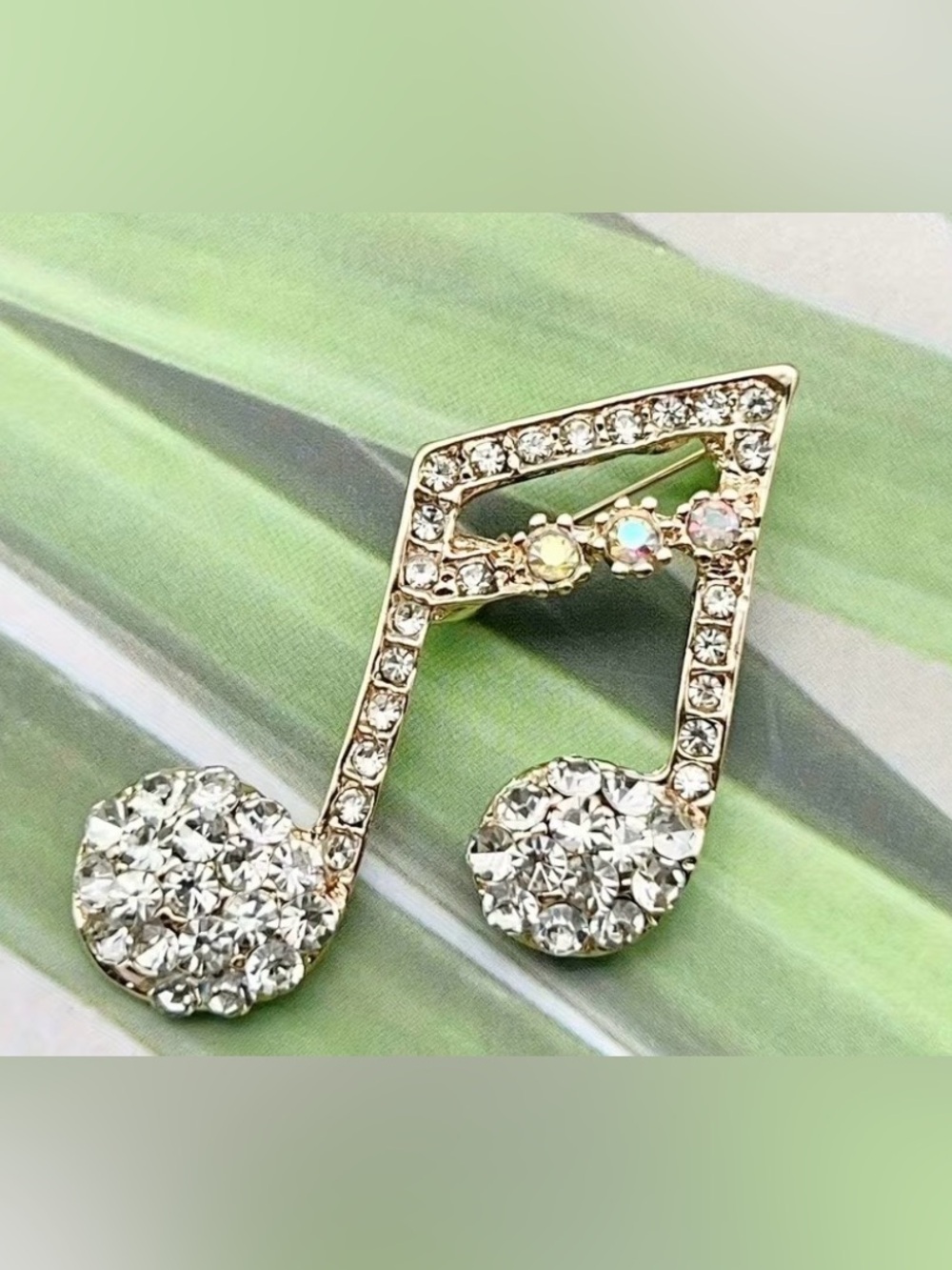Crystal Music Note Brooch - Clear Rhinestone - Picture 4 of 5